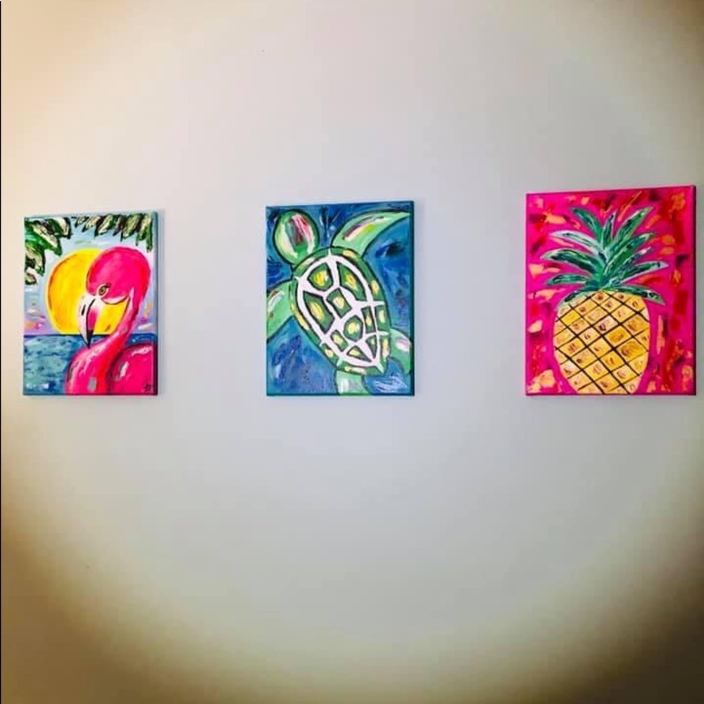🌴 HP 🌴Beach Themed Oil Paintings 3 Pc Group